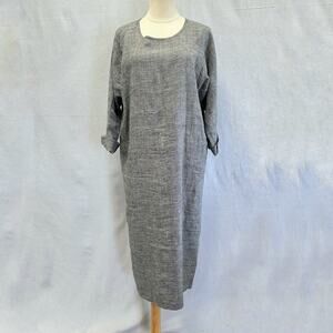 Vintage 80s linen lagenlook midi shift‎ oversized dress houndstooth size small